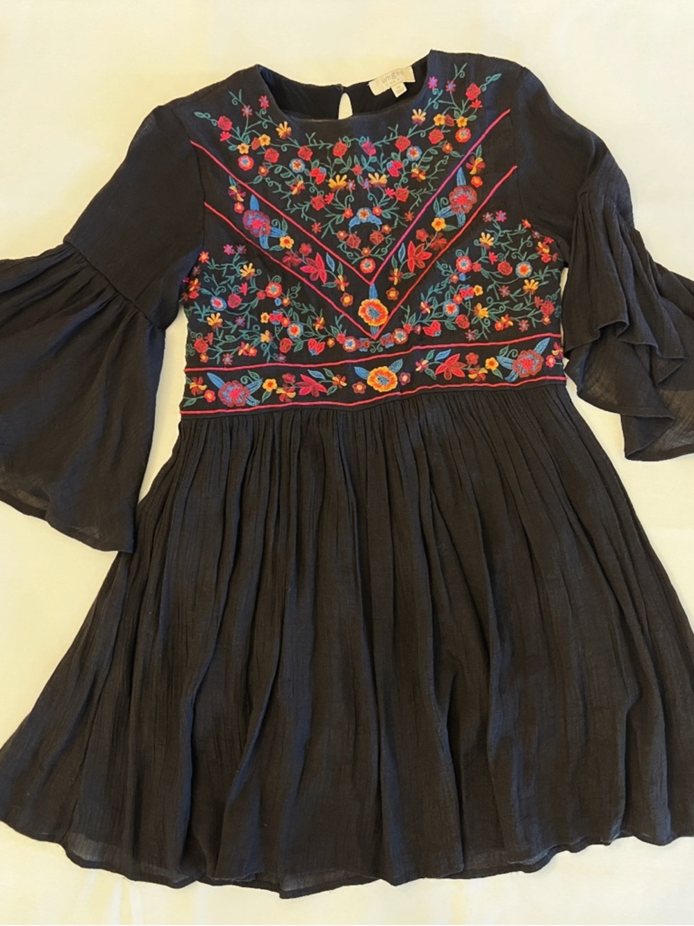 Umgee Black Dress with Bright Floral Embroidery